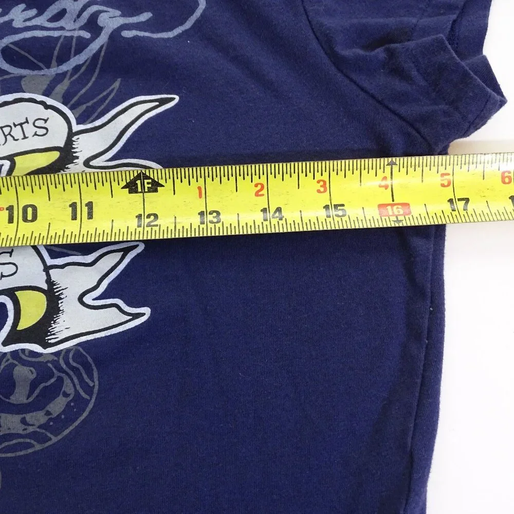 Ed Hardy Graphic Cropped T-shirt Blue Women Size L Y2K Indie Tattoo Art Grunge - Picture 9 of 11